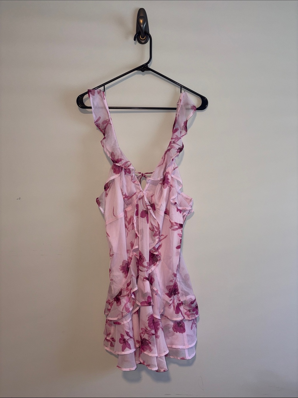 LOFT Pink Floral Ruffle Mini Dress